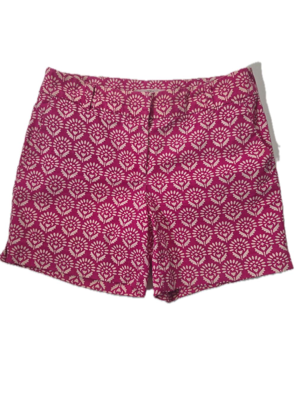 LOFT Shorts Womens 6 Pink Floral Chino Flat Front Pockets Zip Twill Cotton
